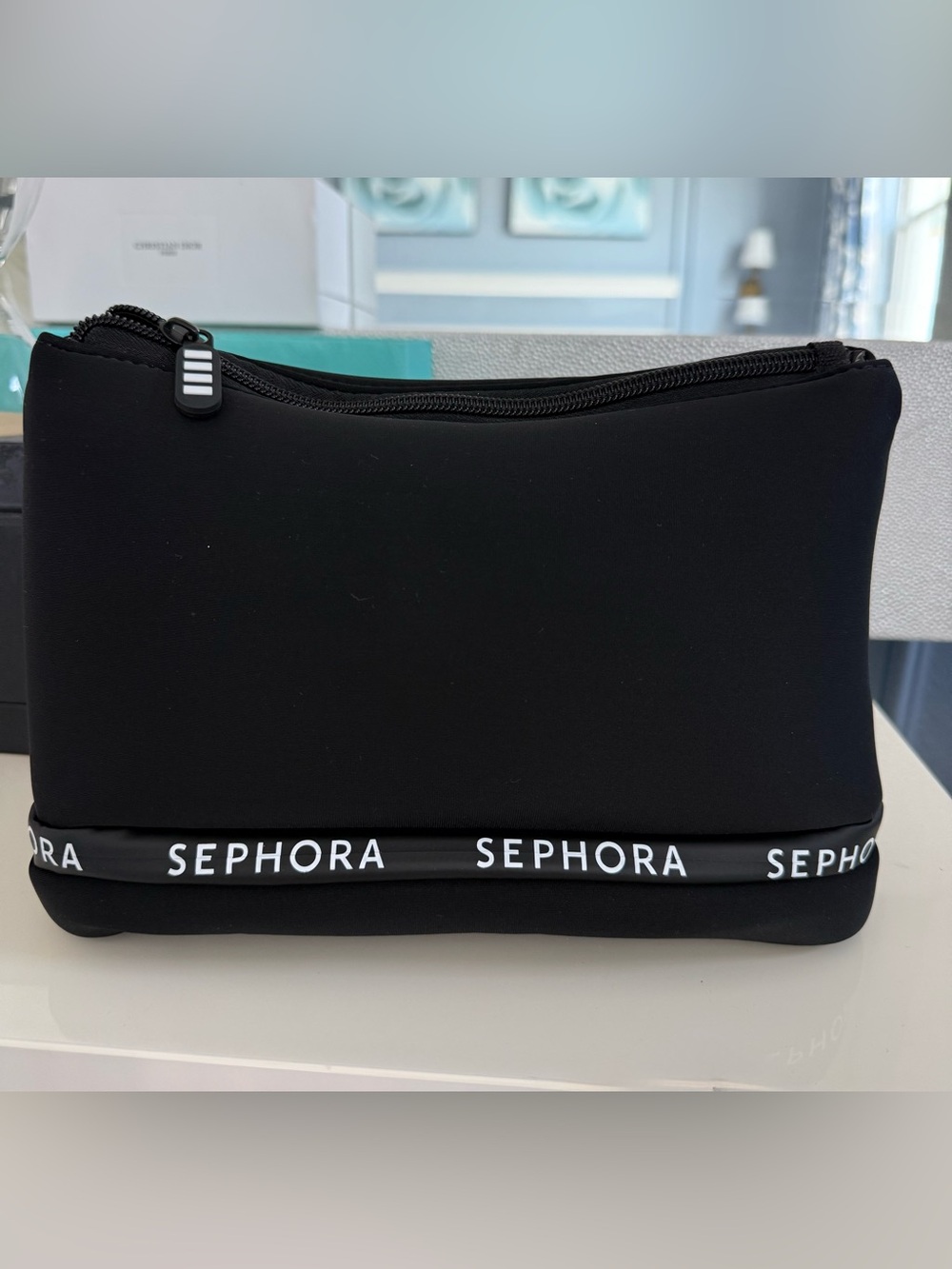 Sephora Black and White Logo Makeup Bag with bottom compartment BRAND NEW